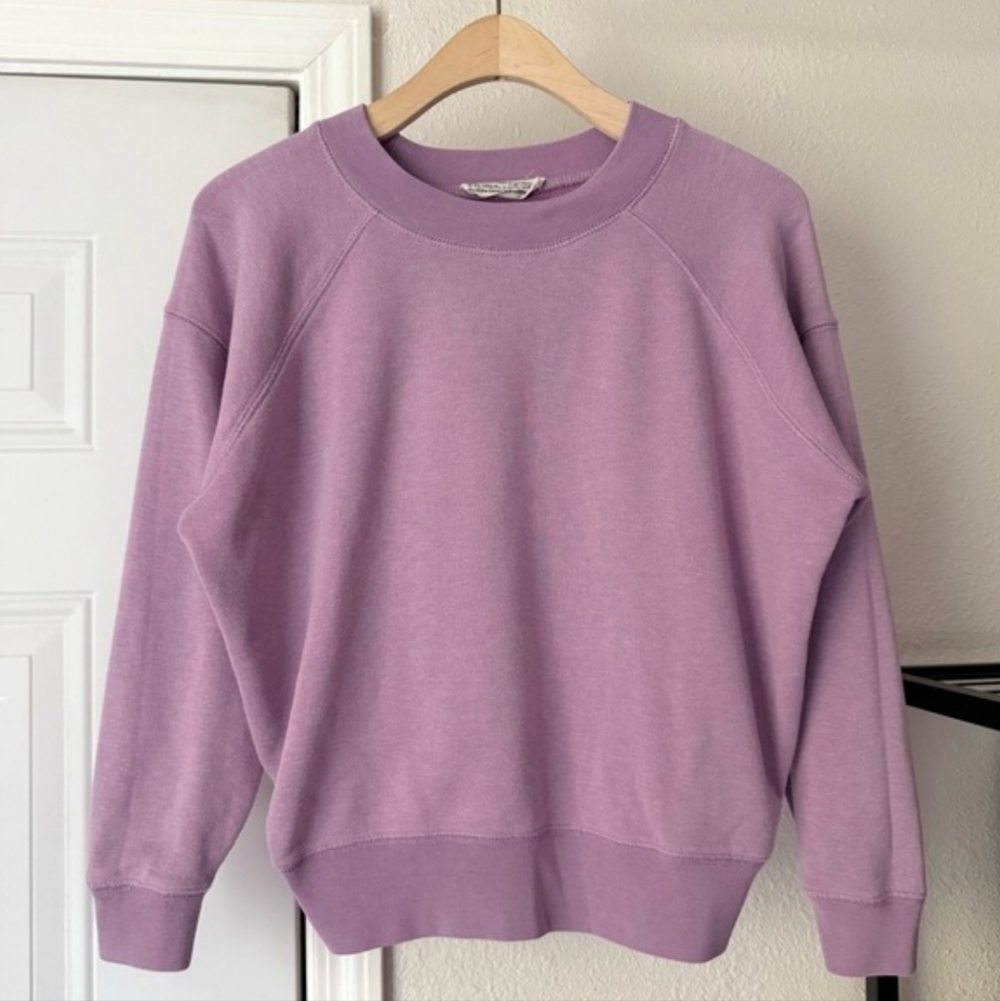 Lavender Lilac Purple Cotton Terry Boxy Oversized Cropped Crewneck Sweatshirt